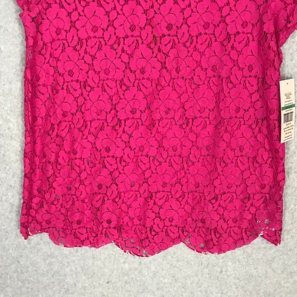 Nanette Lepore Top Womens Medium Pink Floral Lace Scalloped Feminine Sheer Twee‎ - Picture 3 of 10